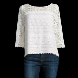 Joie White Eyelet Lace Crochet Blouse Top
